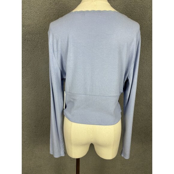 Sugar Moon Juniors' Cozy Ribbed Wrap Top Delicate Lace Trim Blue Extra Large NWT - Picture 5 of 8